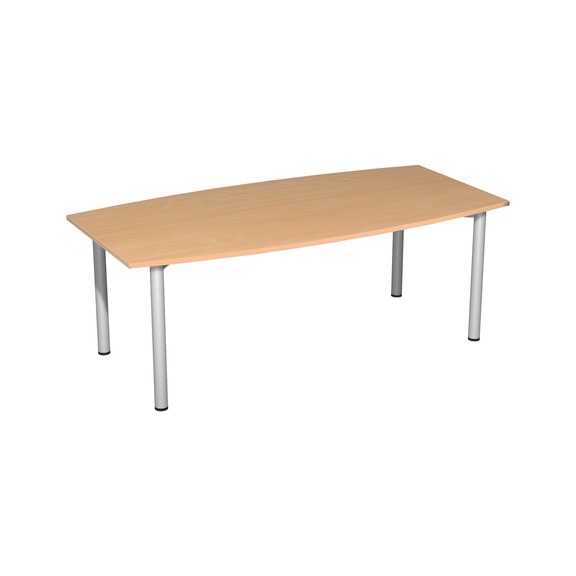 Table conf., forme tonneau, 2000x800-1 200 en hêtre, 4 pieds tubulaires - Table de conférence en forme de tonneau avec 4 pieds tubulaires