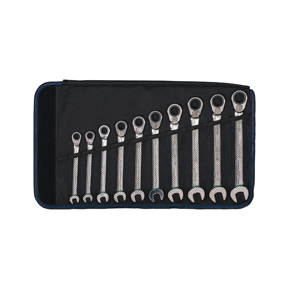ATORN ratchet combination spanner set 10&nbsp;pcs with reversing lever in tool roll - Ratchet combination wrench set consisting of 10 pieces