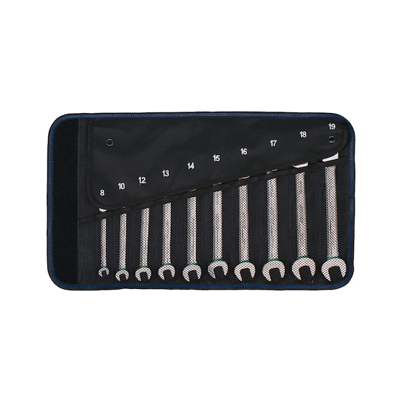 ATORN ratchet combination spanner set, 10&nbsp;pcs, with jointed head, in tool roll - Ratchet combination wrench set consisting of 10 pieces