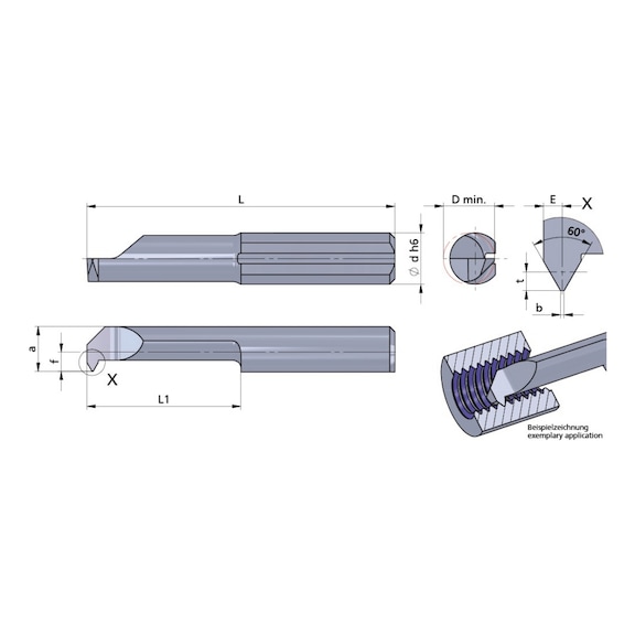 L006.0510-15/AL41F DÜMMEL, Ultramini Gewindedrehen Ø6x30; L1=15; 60°; p=1.0 - Typ 006, Ultramini Gewindedrehen Schneideinsatz