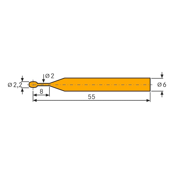Inserto de medición TESA, forma de barril 2,2&nbsp;mm (para M3-M16) - Sonda de medición, forma de barril