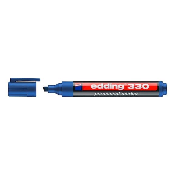 Marqueur permanent EDDING 330, bleu, pointe biseautée 1-5 mm, résistant à l'eau - Marqueur permanent A8 e-330