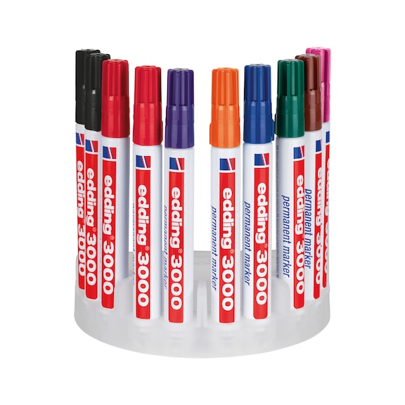 EDDING 3000 permanent markers, 10 pens in pen holder, 1.5-3 mm, waterproof - e-3000/10 permanent markers in system box