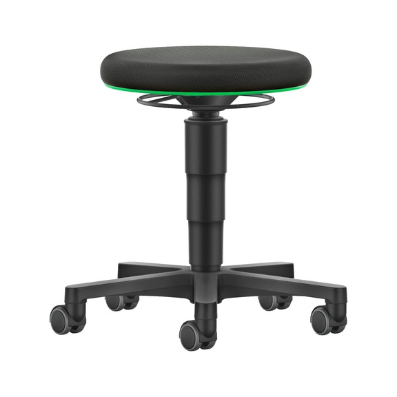 bimos all-round stool, 5-star base, castors, green ring, fabric seat - Allround stool with castors, fabric