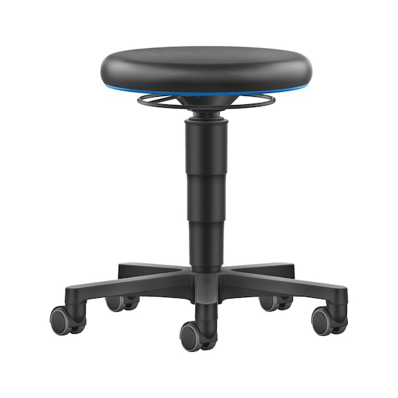 bimos all-round stool, 5-star base, castors, blue ring, syn. leath. seat - Allround stool with castors, synthetic leather