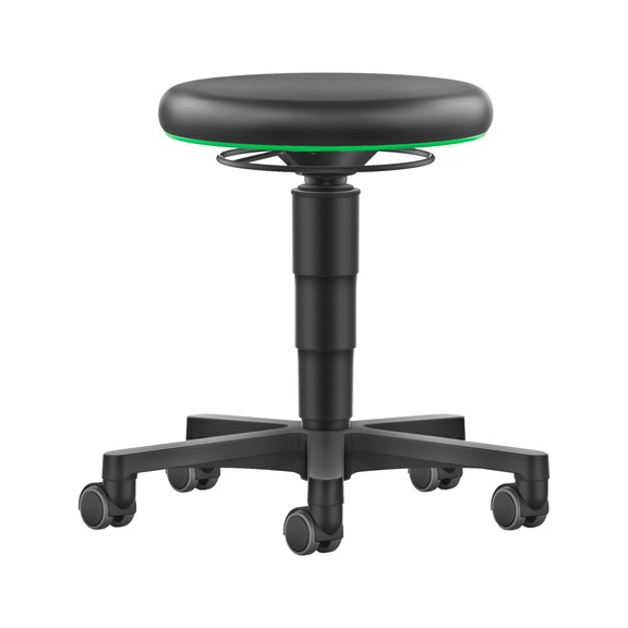 bimos all-round stool, 5-star base, castors, green ring, syn. leath. seat - Allround stool with castors, synthetic leather