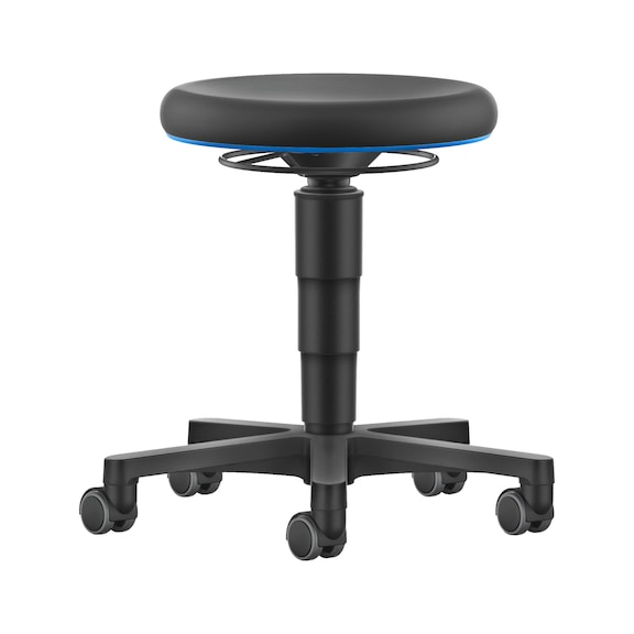 bimos all-round stool, 5-star base, castors, blue ring, PU foam seat - Allround stool with castors, integral foam