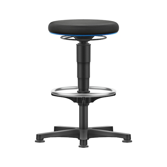 Allround stool with ring-design footrest and glide runners, fabric