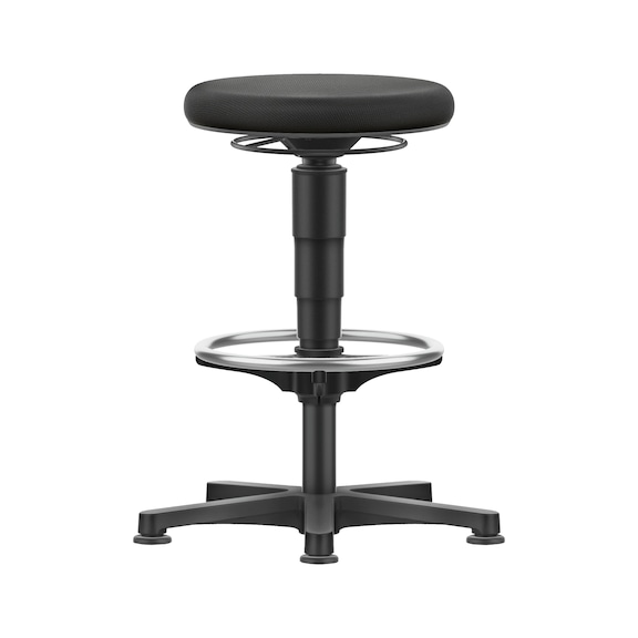 bimos all-round tall stool, 5-star base, glide runners, grey ring, fabric seat - Allround stool with ring-design footrest and glide runners, fabric
