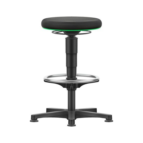 bimos all-round tall stool, 5-star base, glide runners, green ring, fabric seat - Allround stool with ring-design footrest and glide runners, fabric