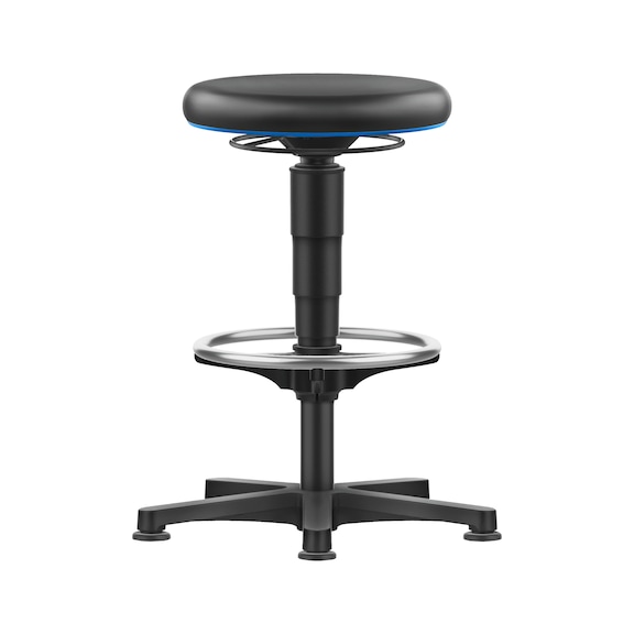 bimos all-round tall stool, 5-star base, glide run., blue ring, syn. leath. seat - Allround stool with ring-design footrest and glide runners, synthetic leather