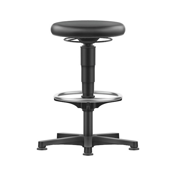 bimos all-round tall stool, 5-star base, glide run., grey ring, syn. leath. seat - Allround stool with ring-design footrest and glide runners, synthetic leather
