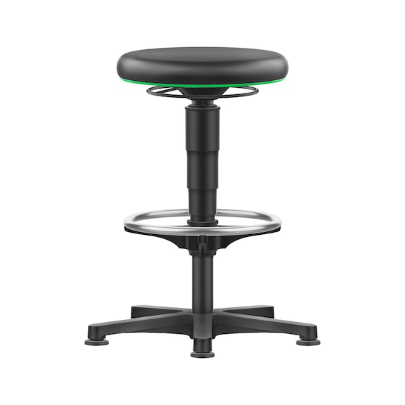 bimos all-round tall stool, 5-star base, glide run., green ring, syn. leath. seat - Allround stool with ring-design footrest and glide runners, synthetic leather
