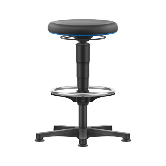 bimos all-round tall stool, 5-star base, glide runners, blue ring, PU foam seat - Allround stool with ring-design footrest and glide runners, integral foam