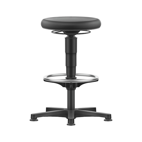 bimos all-round tall stool, 5-star base, glide runners, grey ring, PU foam seat - Allround stool with ring-design footrest and glide runners, integral foam