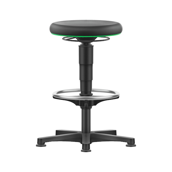 bimos all-round tall stool, 5-star base, glide runners, green ring, PU foam seat - Allround stool with ring-design footrest and glide runners, integral foam