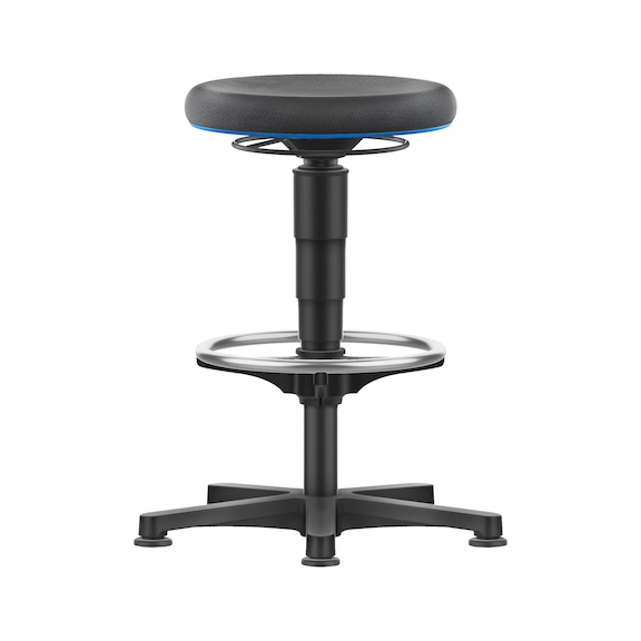 bimos all-round tall stool, 5-star base, glide runners, blue ring, Supertec seat - Allround stool with ring-design footrest and glide runners, Supertec