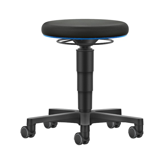 bimos all-round stool, 5-star base, castors, blue ring, fabric seat - Allround stool with castors, fabric