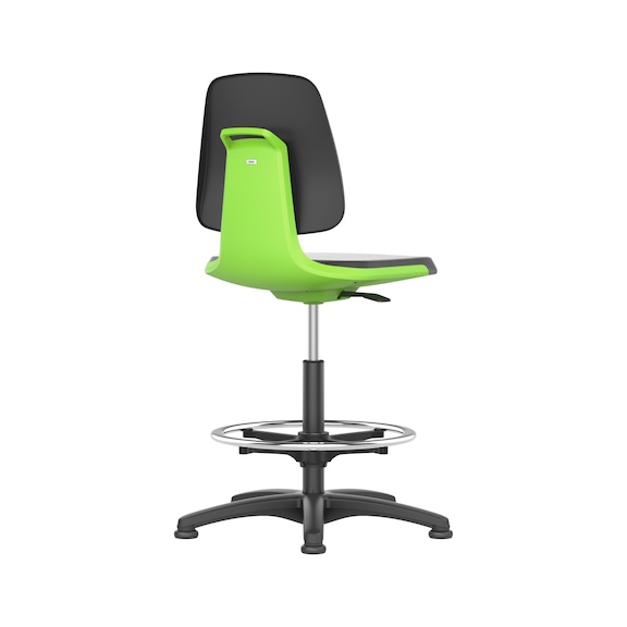 BIMOS LABSIT 转动工作椅，带滑动底座，绿色座椅外壳，黑色合成革靠垫 - LABSIT 工作转椅，带滑轮