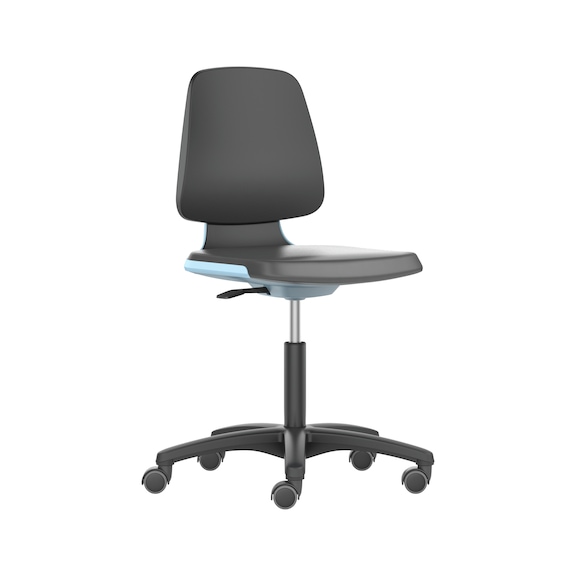 BIMOS LABSIT draaibare werkstoel met wielen, blauwe stoelkuip, zwart Supertec - LABSIT draaibare werkstoel met zwenkwielen