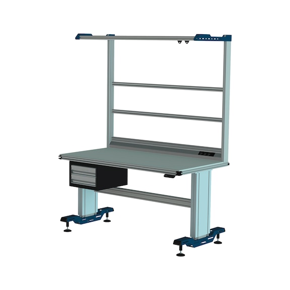 CLIP-O-FLEX<SUP>®</SUP> Höhenverstellbarer Systemarbeitsplatz mit Aufbau und Schubladenblock - Höhenverstellbarer Systemarbeitsplatz mit Aufbau und Schubladenblock
