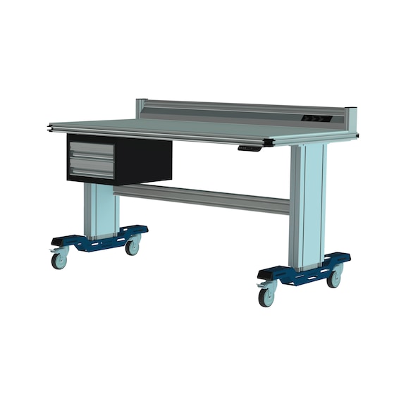 CLIP-O-FLEX mobile height-adjustable system workstation with drawer block - Mobile height-adjustable system workstation