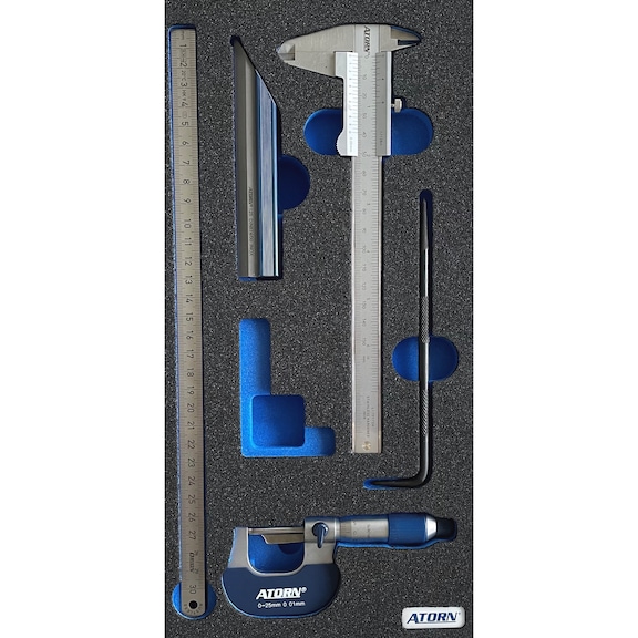 ATORN hard foam insert equipped with measuring equipment assortment with 6 pcs - Hard foam insert - measuring equipment assortment 6