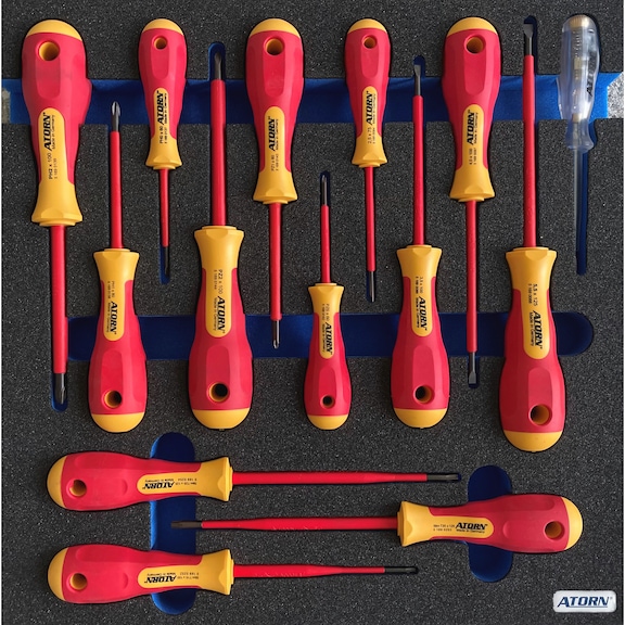 ATORN hard foam insert equipped with slim VDE screwdriver set with 14 pcs - Hard foam insert - VDE screwdriver set 14