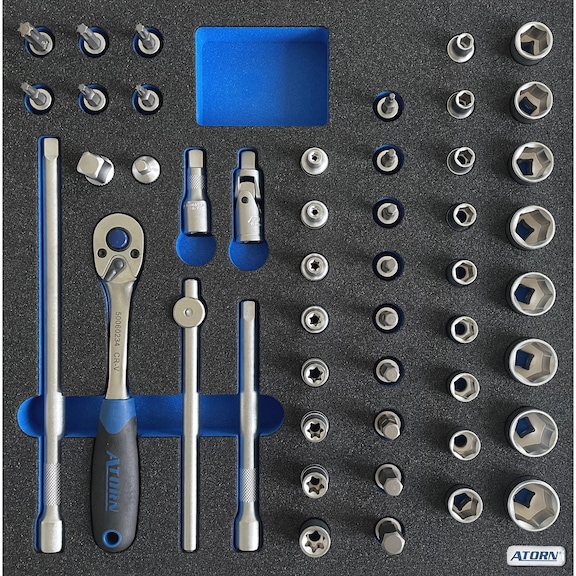 ATORN hard foam insert equipped with socket assortment with 49 pcs - Hard foam insert - socket assortment 49
