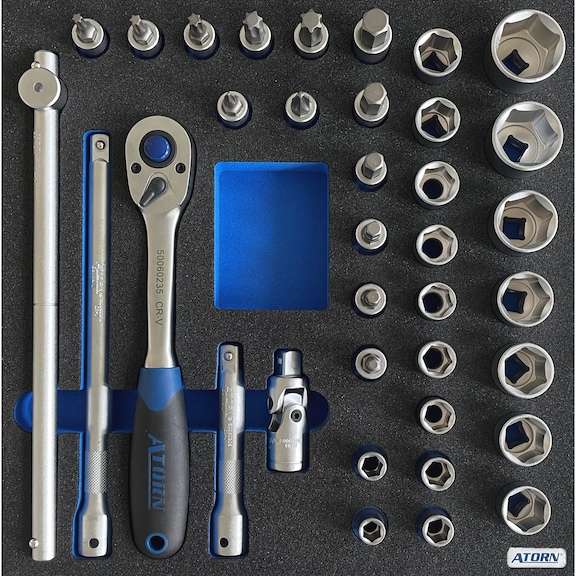 ATORN hard foam insert equipped with socket assortment with 35 pcs - Hard foam insert - socket assortment 35