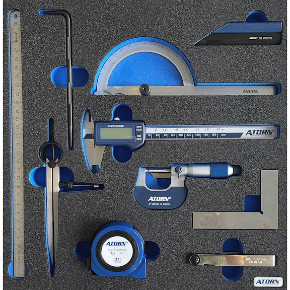 ATORN hard foam insert equipped with measuring equipment assortment with 10 pcs - Hard foam insert - measuring equipment assortment 10