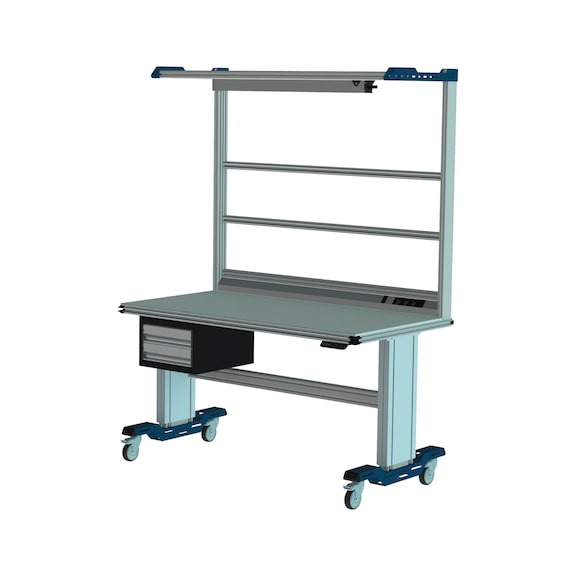 CLIP-O-FLEX height-adjustable, mobile system workstation w. lighting and drawers - Mobile height-adjustable system workstation