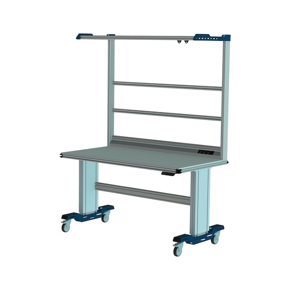 CLIP-O-FLEX mobile height-adjustable system workstation with superstructure - Mobile height-adjustable system workstation