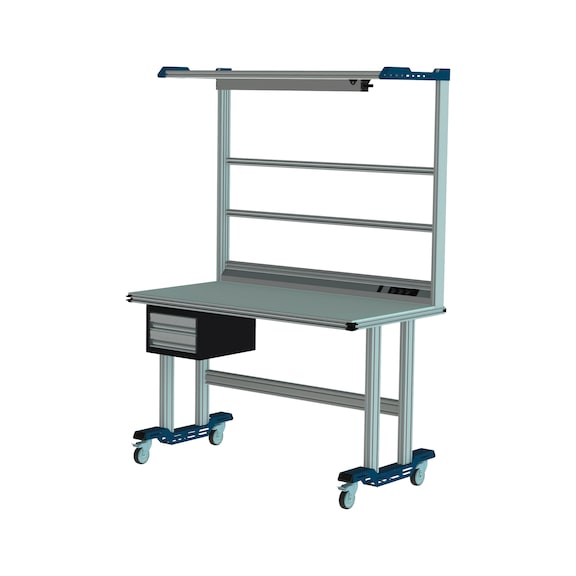 CLIP-O-FLEX mobile standing system workstation with lighting and drawer block - Mobile standing system workstation
