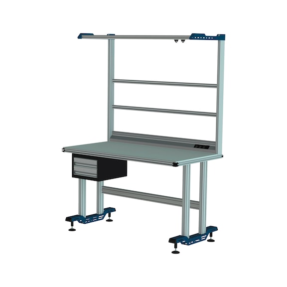 CLIP-O-FLEX<SUP>®</SUP> Steh-Systemarbeitsplatz mit Aufbau und Schubladenblock - Steh-Systemarbeitsplatz mit Aufbau und Schubladenblock