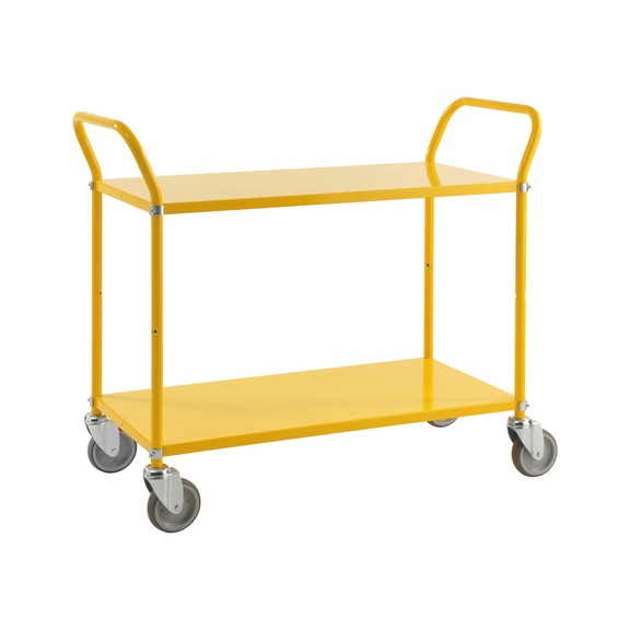Kongamek serving trolley w two reversible load areas in yellow wheels w. brake - Serving trolley with two reversible load areas