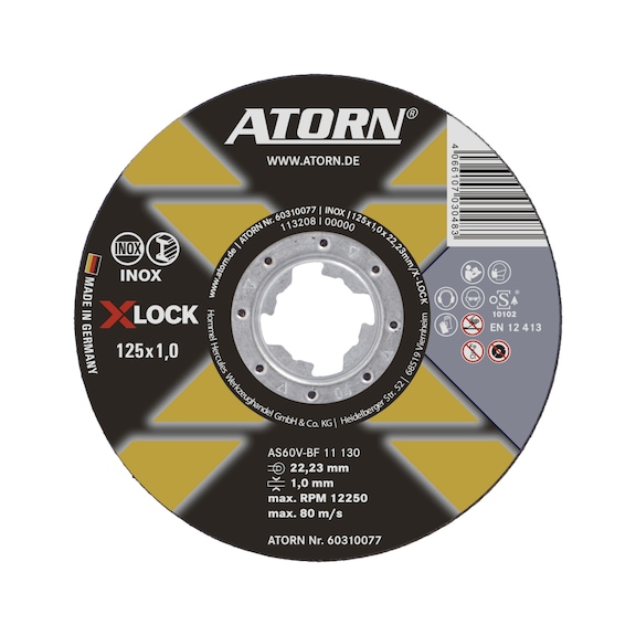 ATORN cutting disc f. steel and stainless steel with X-LOCK, dia. 125x1x22.23 mm - Cutting disc X-LOCK INOX