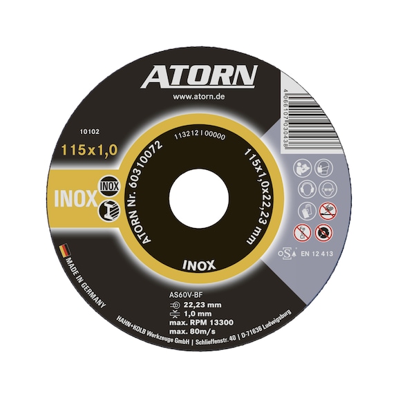 Řezný kotouč ATORN na nerezovou ocel, 115 x 1 x 22&nbsp;mm, kotouč INOX - Řezný kotouč INOX 