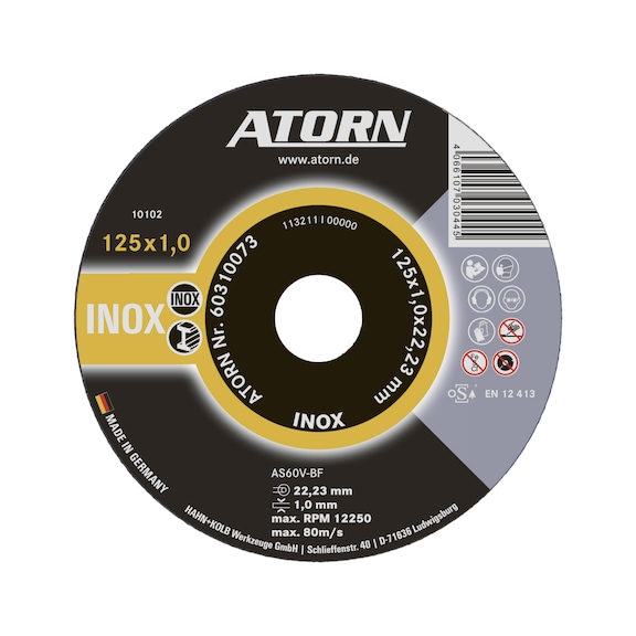 Řezný kotouč ATORN na nerezovou ocel, 125 x 1 x 22&nbsp;mm, kotouč INOX - Řezný kotouč INOX 