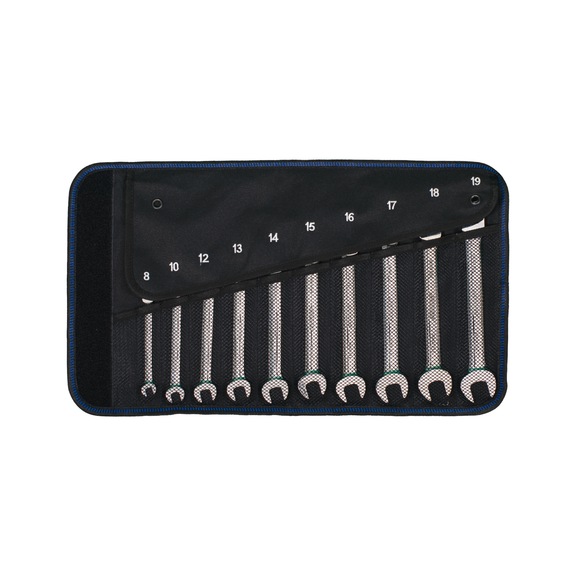 Ratchet combination wrench set consisting of 10 pieces