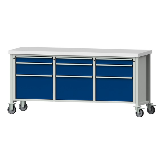 ANKE cabinet workbench, 2,000 mm, 610 V, f. ext. slide, plas.-coated worktop 50 - 610 V series mobile workbench