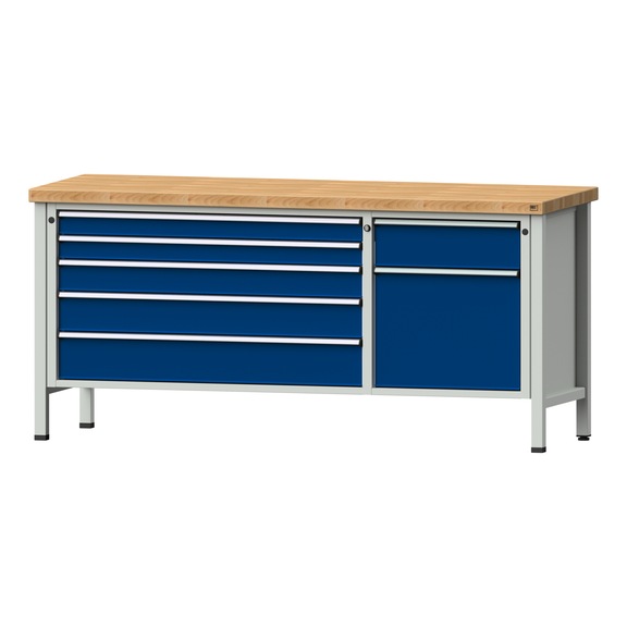 ANKE cabinet workbench, 2,000 mm, 670 V, full-ext. slide, solid beech 50 worktop - 670 V series cabinet workbench