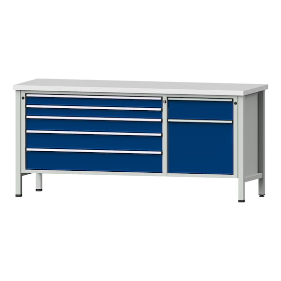 ANKE cabinet workbench, 2,000 mm, 670 V, f. ext. slide, plas.-coated worktop 40 - 670 V series cabinet workbench