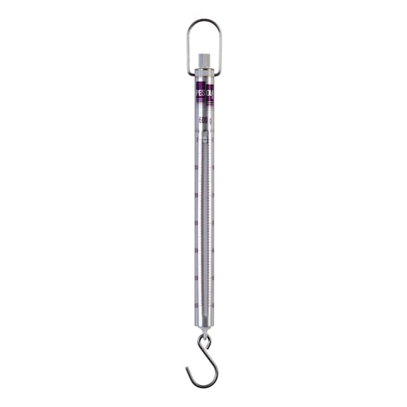PESOLA precision spring scale, meas. range 0-600 g, scale int. 5.0 g, w. hook - Cylindrical spring scale