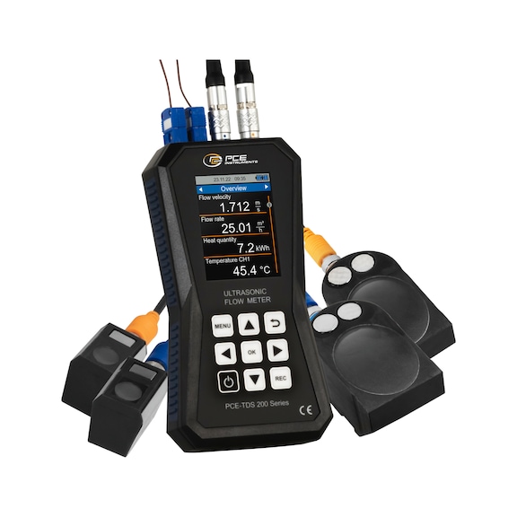 PCE ultrasonic flow meter PCE-TDS 200+ SL with sensors + heat sensor - Ultrasonic flow meter