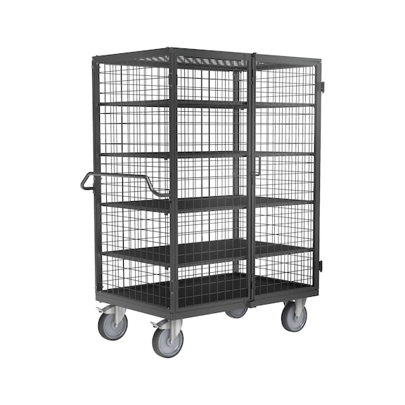 Cabinet trolley made of wire grid with hinged doors HxWxD 1765 x 1332 x 821 mm - Cabinet trolley made of wire grid with hinged doors