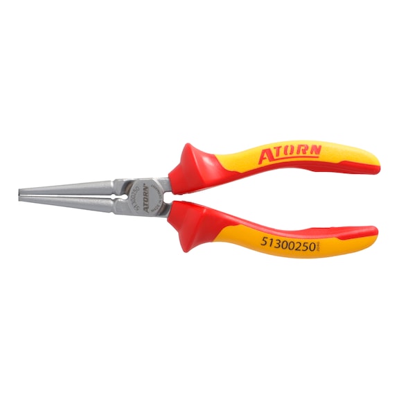 ATORN VDE long-nose round pliers 160 mm, chrome-plated, 2-component grip - VDE Langbeck round-nose pliers with 2-component grip covers