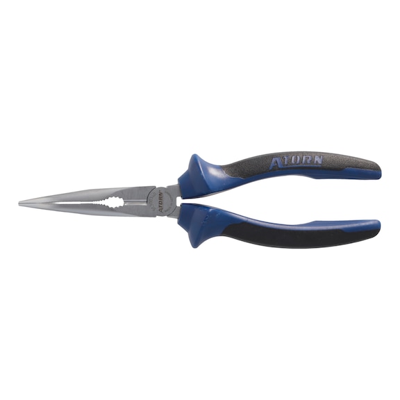 ATORN snipe nose pliers DIN 5745, 200 mm, curved, 2-component grip - Snipe nose pliers, bent, with 2-component grip covers