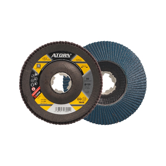 ATORN X-LOCK abrasive flap disc dia. 125 mm, zirconium, grain 80, oblique - Abrasive flap disc X-LOCK