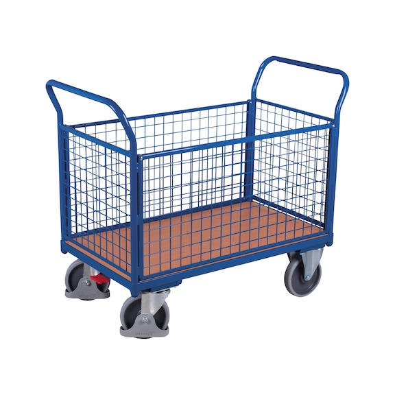 VARIOFIT sw-700.401 4-wall trolley with wire grid, LxWxH 950 x 450 x 945 mm - 4-sided platform trolley with wire grid